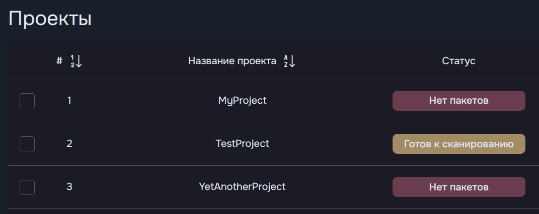 Список проектов — пример интерфейса
